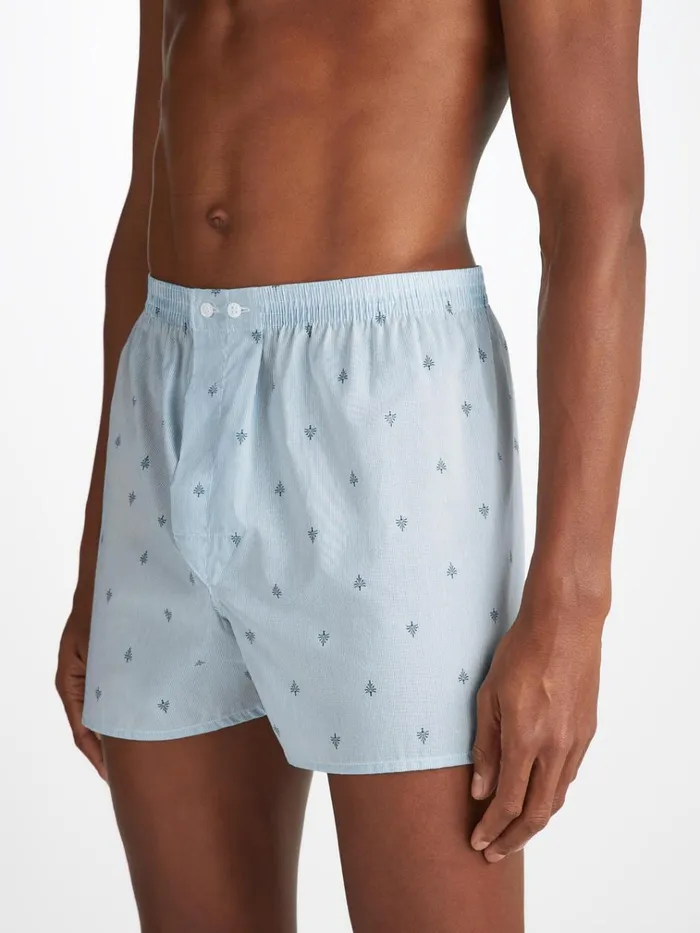 Classic Fit Boxer Shorts Men Derek Rose Classic Fit Boxers Nelson 100 Cotton Batiste Blue