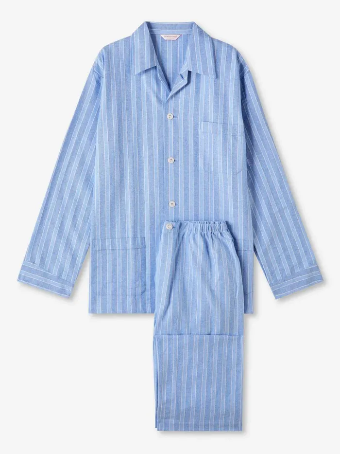Classic Fit Pajamas Men Derek Rose Classic Fit Pajamas Arran 20 Brushed Cotton Blue