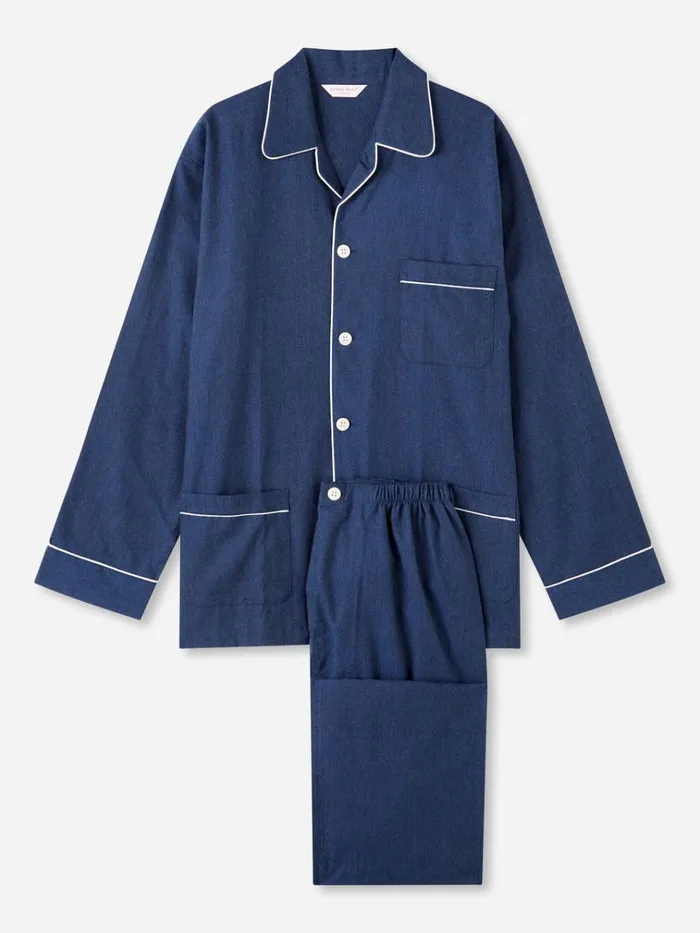 Classic Fit Pajamas Men Derek Rose Classic Fit Pajamas Balmoral 3 Brushed Cotton Navy