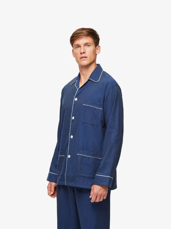 Classic Fit Pajamas Men Derek Rose Classic Fit Pajamas Balmoral 3 Brushed Cotton Navy