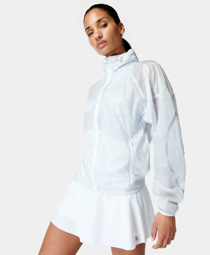 Coats and Jackets Sweaty Betty Women Pack Away Jacket White Tonal Lace Print