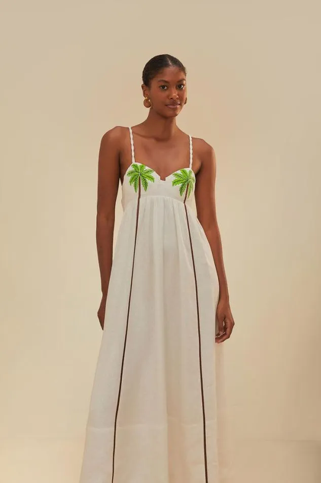 Coconut Tree Embroidered Maxi Dress Women FARM Rio Maxi Dresses