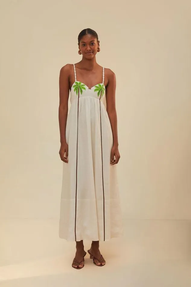 Coconut Tree Embroidered Maxi Dress Women FARM Rio Maxi Dresses