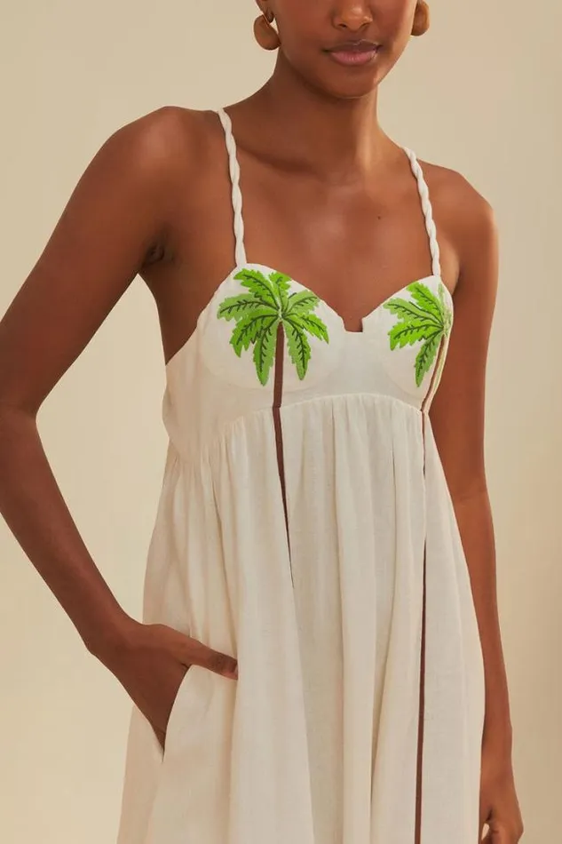 Coconut Tree Embroidered Maxi Dress Women FARM Rio Maxi Dresses