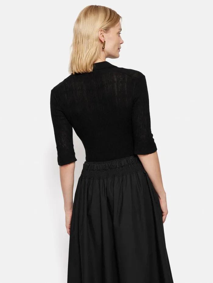 Collar Knitted Top Black Women Jigsaw Shirts and Tops