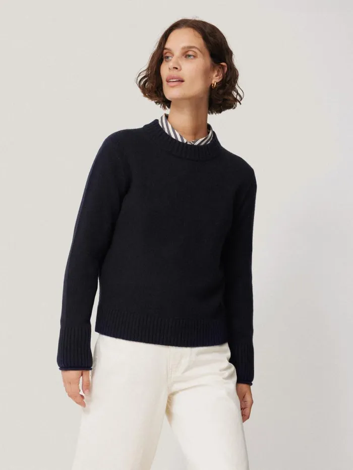 Compact Wool Cashmere Blend Jumper Navy Women Jigsaw Knitwear and Cashmere