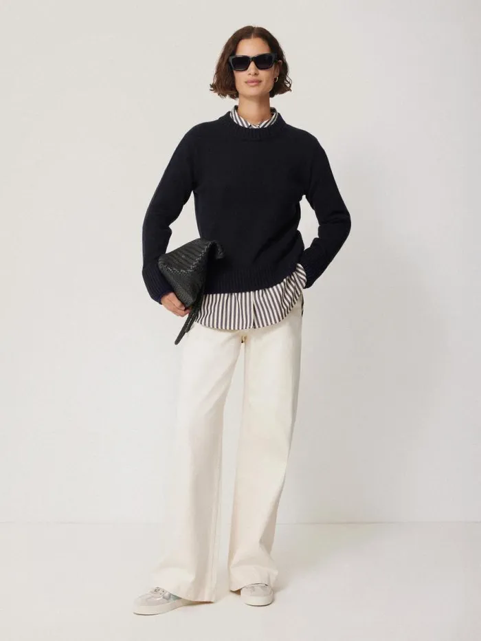 Compact Wool Cashmere Blend Jumper Navy Women Jigsaw Knitwear and Cashmere