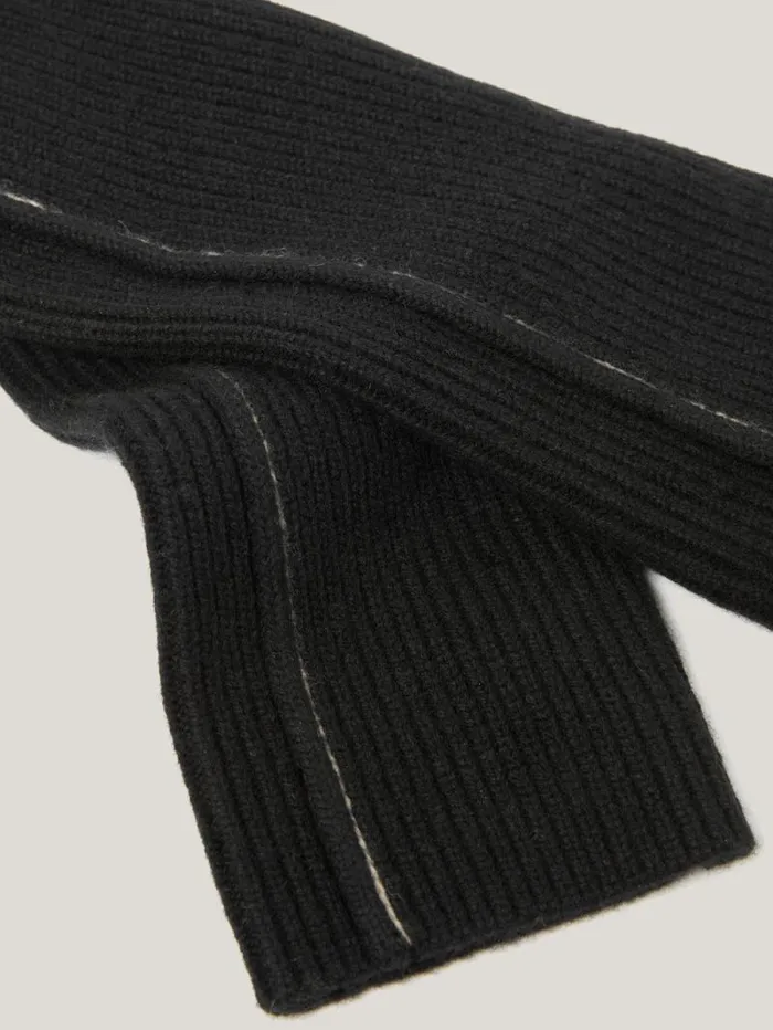 Contrast Stitch Mitten Black Women Jigsaw Hats and Gloves