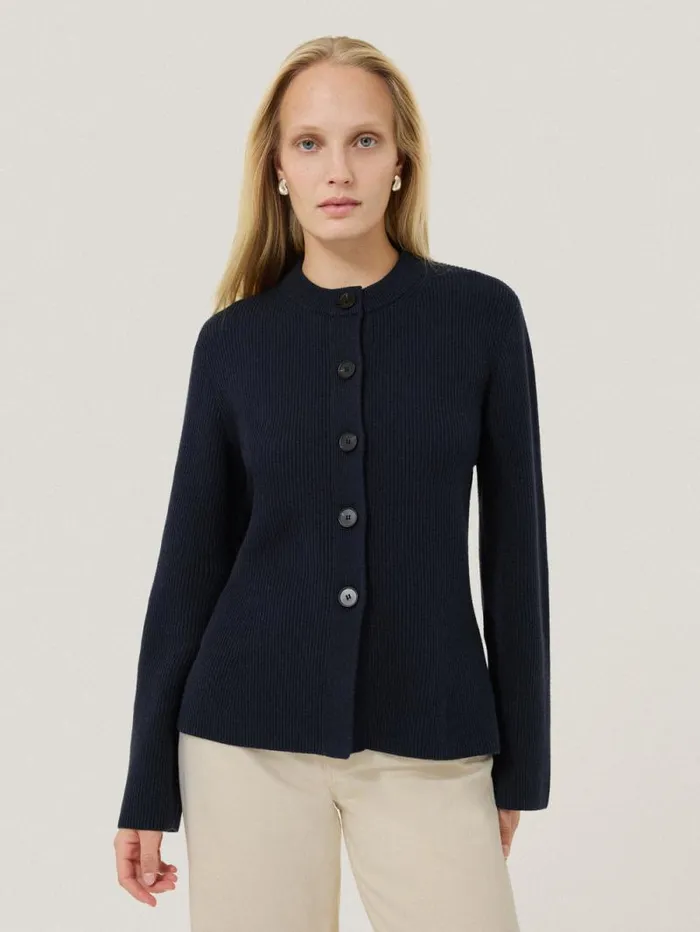 Cotton Blend Knit Cardigan Navy Women Jigsaw Knitwear and Cashmere