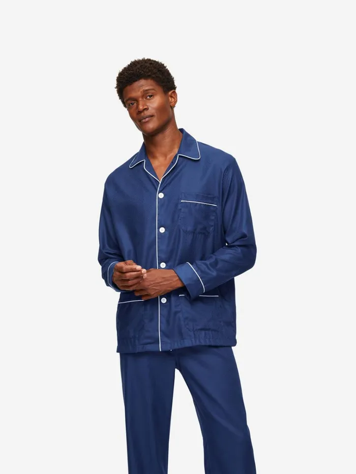 Cotton Pajamas Men Derek Rose Classic Fit Pajamas Lombard 6 Cotton Jacquard Navy
