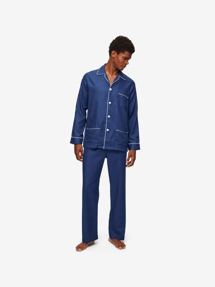 Cotton Pajamas Men Derek Rose Classic Fit Pajamas Lombard 6 Cotton Jacquard Navy