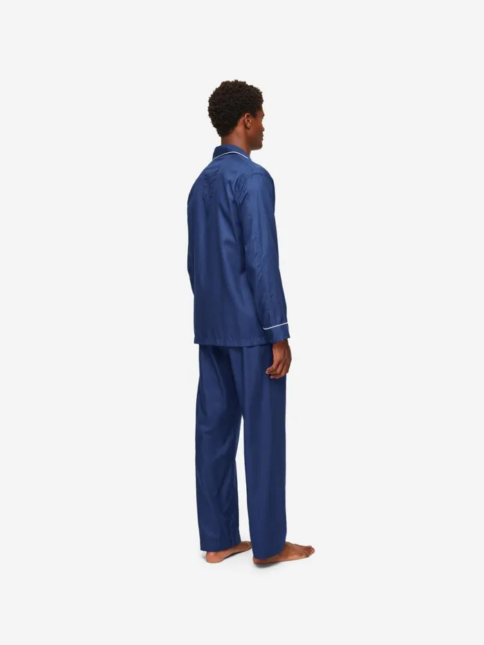 Cotton Pajamas Men Derek Rose Classic Fit Pajamas Lombard 6 Cotton Jacquard Navy