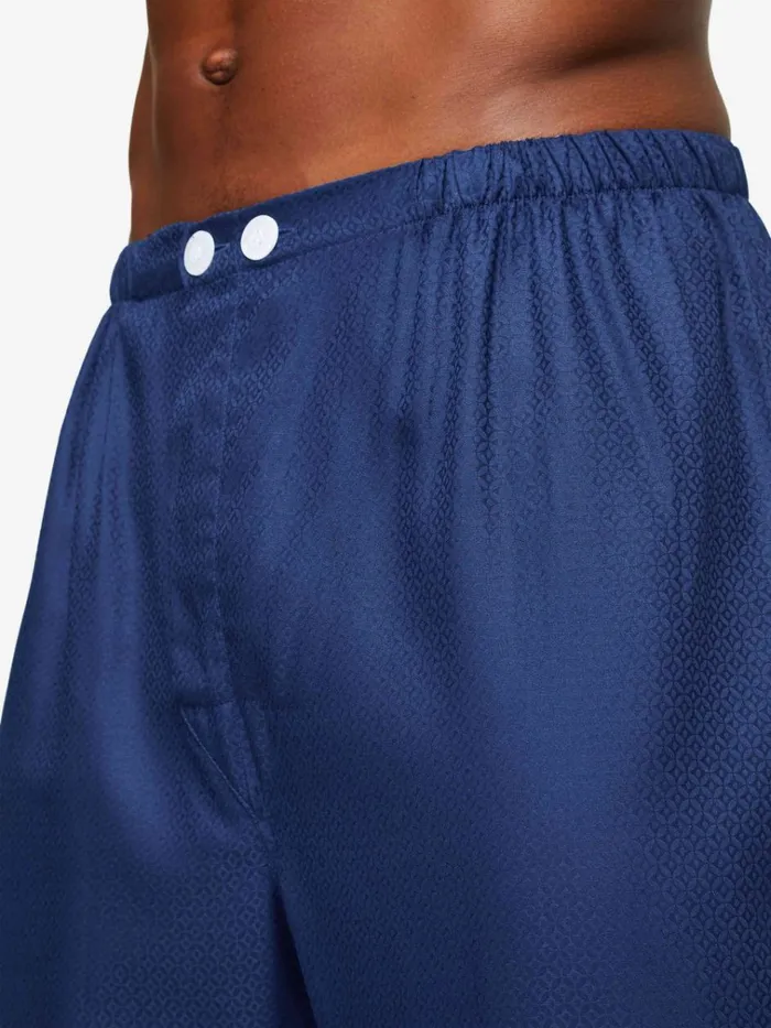 Cotton Pajamas Men Derek Rose Classic Fit Pajamas Lombard 6 Cotton Jacquard Navy