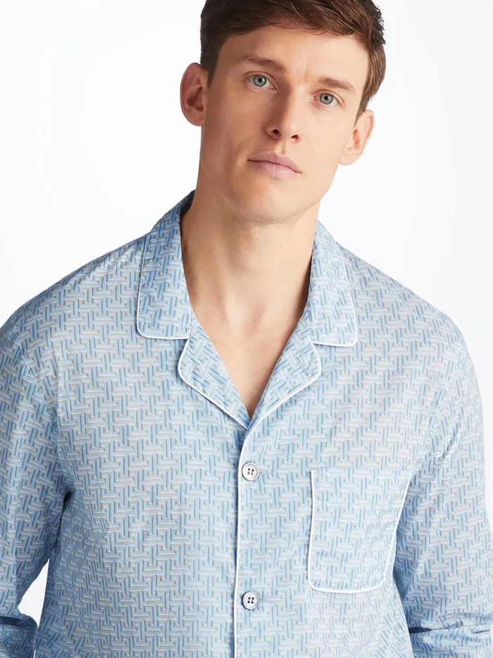 Cotton Pajamas Men Derek Rose Modern Fit Pajamas Ledbury 72 Cotton Batiste Blue