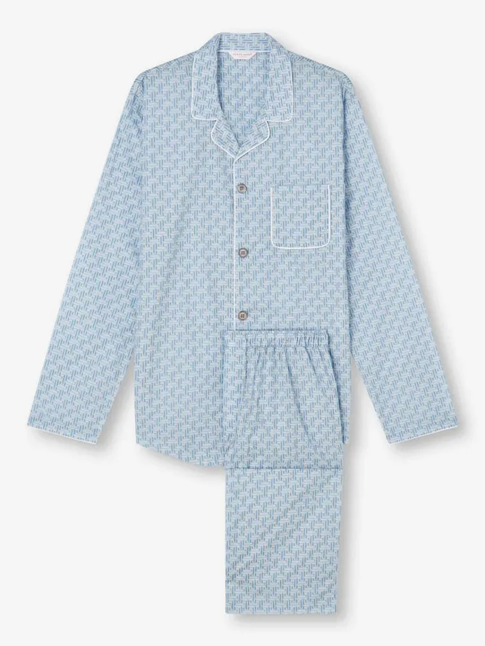 Cotton Pajamas Men Derek Rose Modern Fit Pajamas Ledbury 72 Cotton Batiste Blue