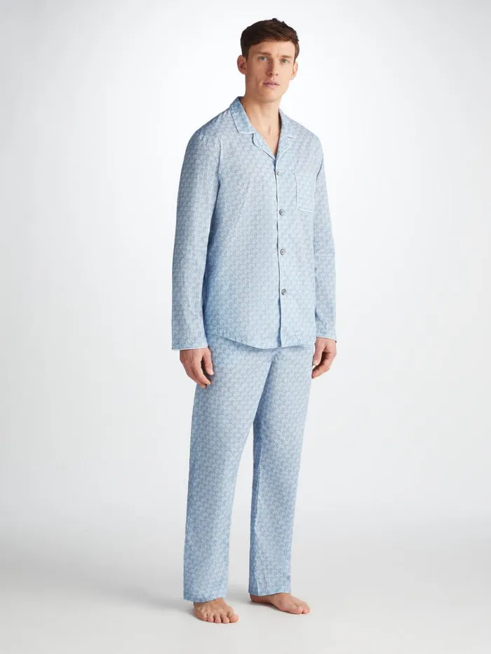 Cotton Pajamas Men Derek Rose Modern Fit Pajamas Ledbury 72 Cotton Batiste Blue