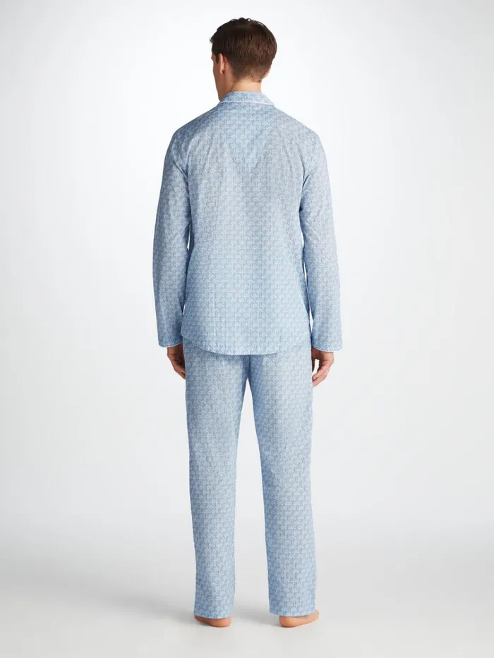 Cotton Pajamas Men Derek Rose Modern Fit Pajamas Ledbury 72 Cotton Batiste Blue