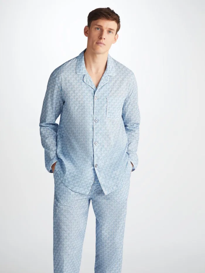 Cotton Pajamas Men Derek Rose Modern Fit Pajamas Ledbury 72 Cotton Batiste Blue