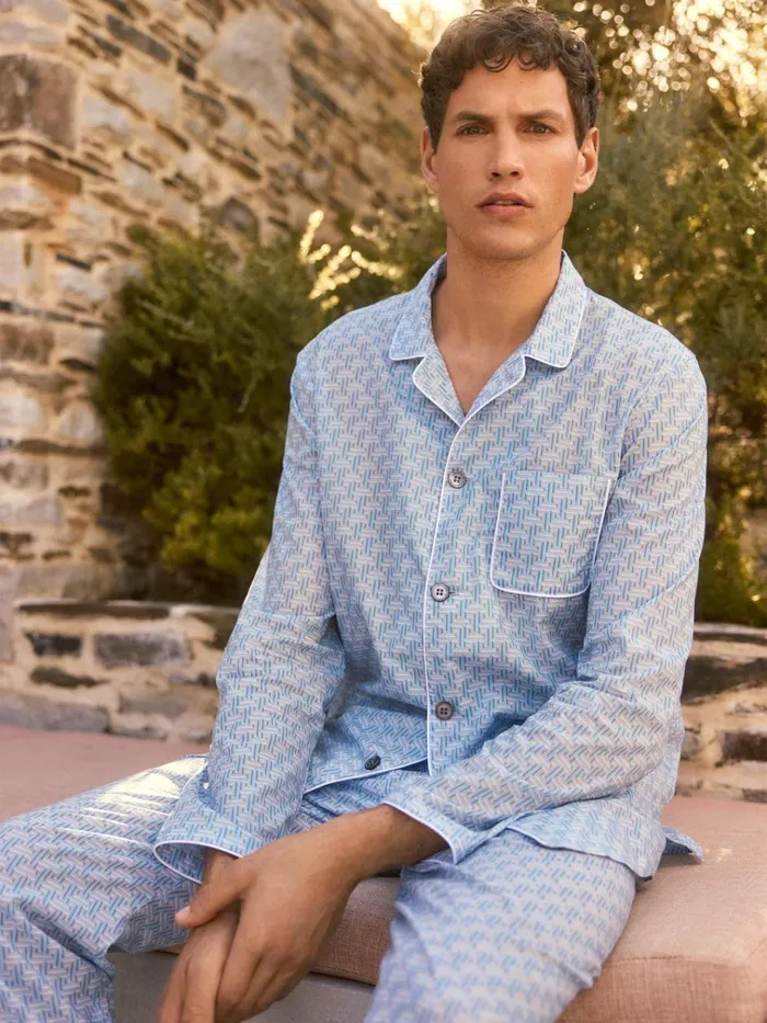 Cotton Pajamas Men Derek Rose Modern Fit Pajamas Ledbury 72 Cotton Batiste Blue