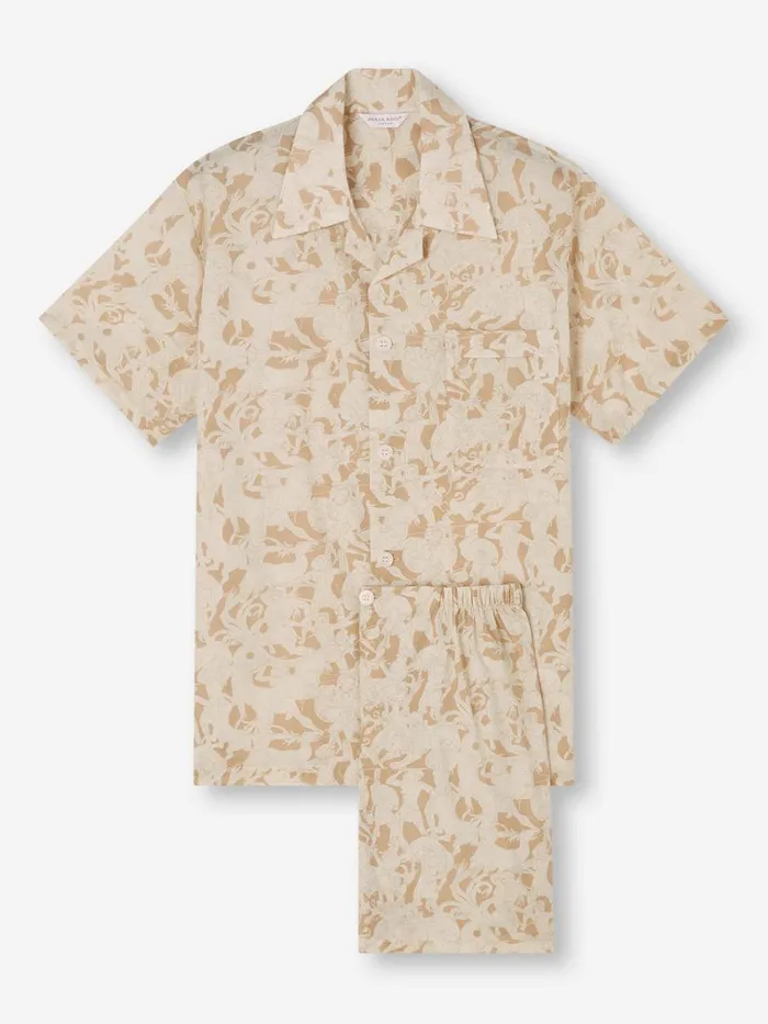 Cotton Pajamas Men Derek Rose Short Pajamas Ledbury 73 Cotton Batiste Sand