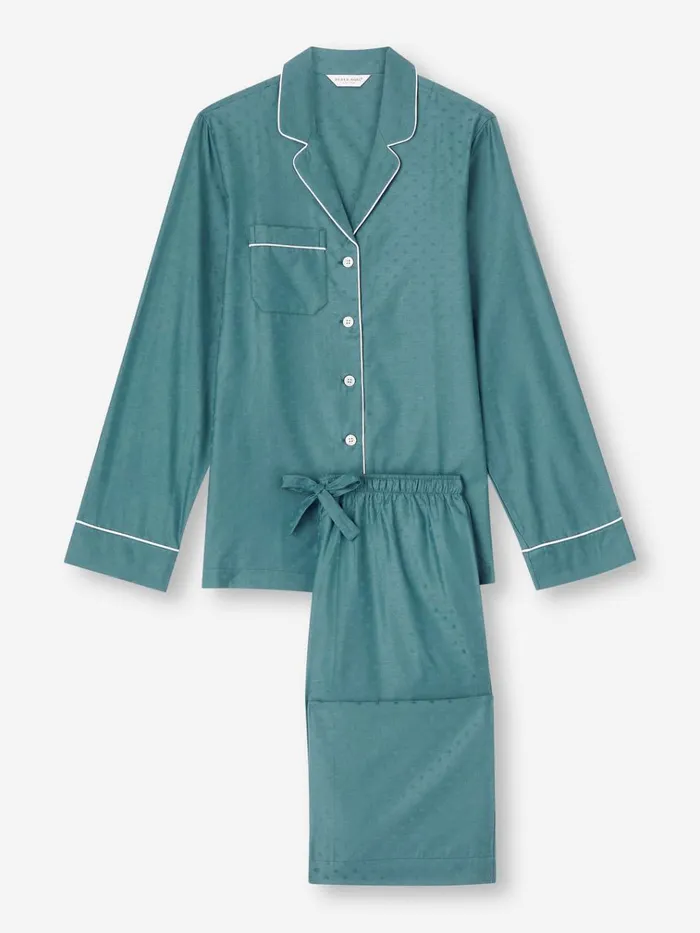 Cotton Pajamas Women Derek Rose Pajamas Kate 9 Cotton Jacquard Teal