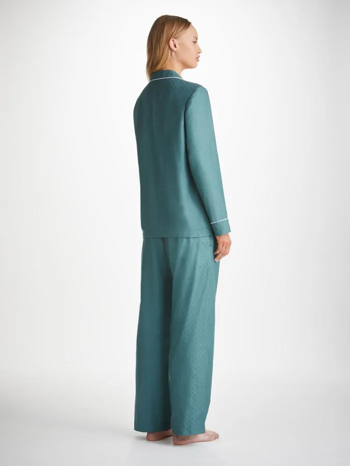 Cotton Pajamas Women Derek Rose Pajamas Kate 9 Cotton Jacquard Teal