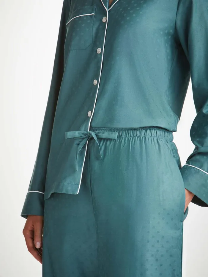 Cotton Pajamas Women Derek Rose Pajamas Kate 9 Cotton Jacquard Teal