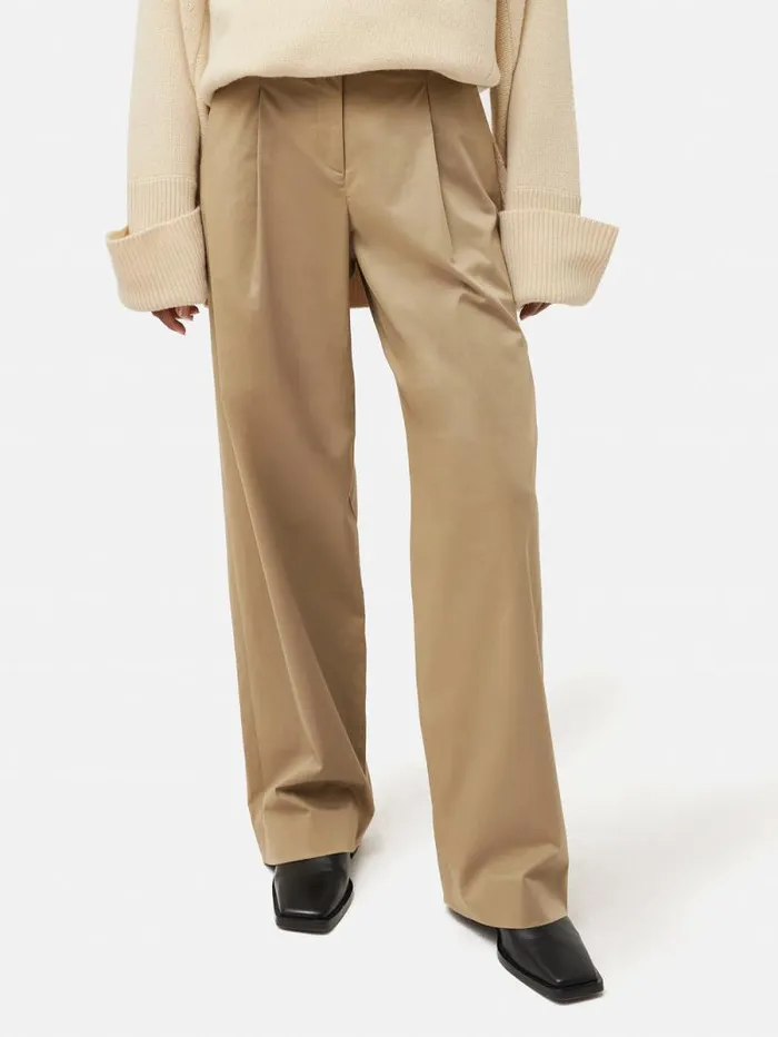 Cotton Pleat Front Trouser Stone Women Jigsaw Trousers