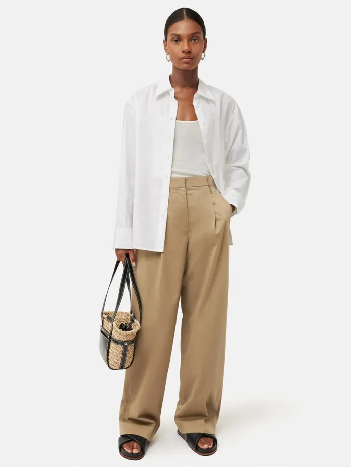 Cotton Pleat Front Trouser Stone Women Jigsaw Trousers