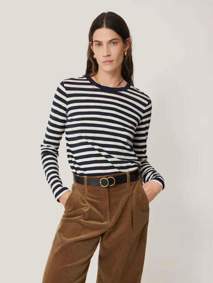 Cotton Slub Stripe Long Sleeve Tee Navy Women Jigsaw Shirts and Tops