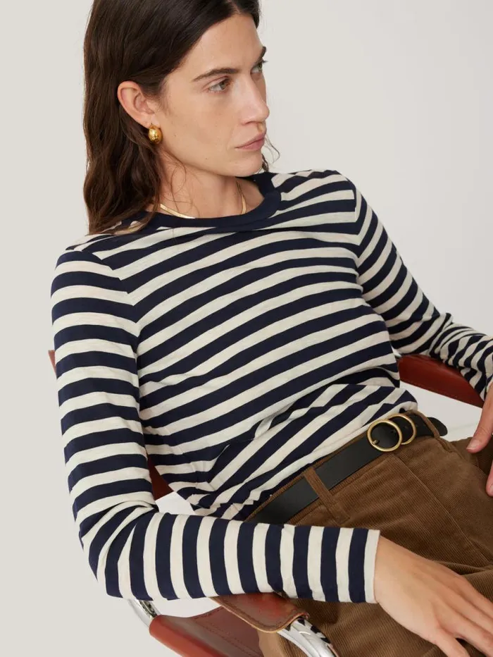 Cotton Slub Stripe Long Sleeve Tee Navy Women Jigsaw Shirts and Tops