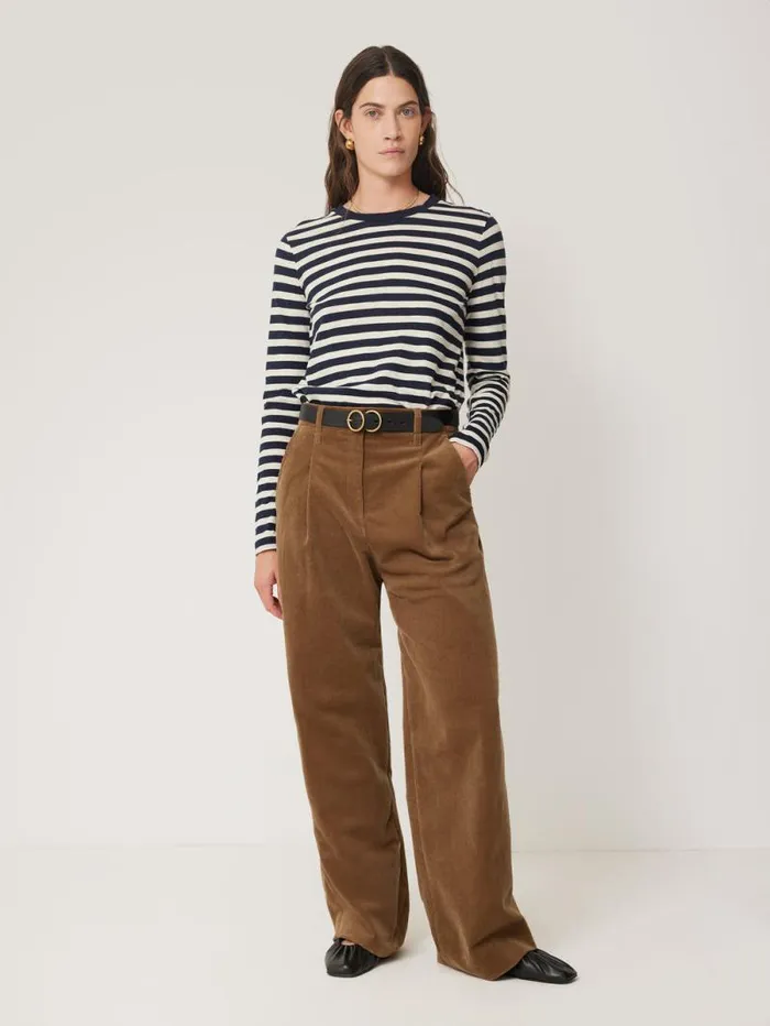 Cotton Slub Stripe Long Sleeve Tee Navy Women Jigsaw Shirts and Tops