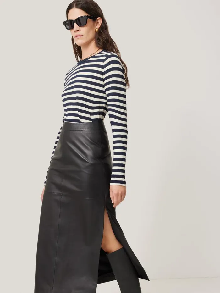 Cotton Slub Stripe Long Sleeve Tee Navy Women Jigsaw Shirts and Tops