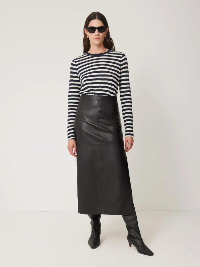 Cotton Slub Stripe Long Sleeve Tee Navy Women Jigsaw Shirts and Tops