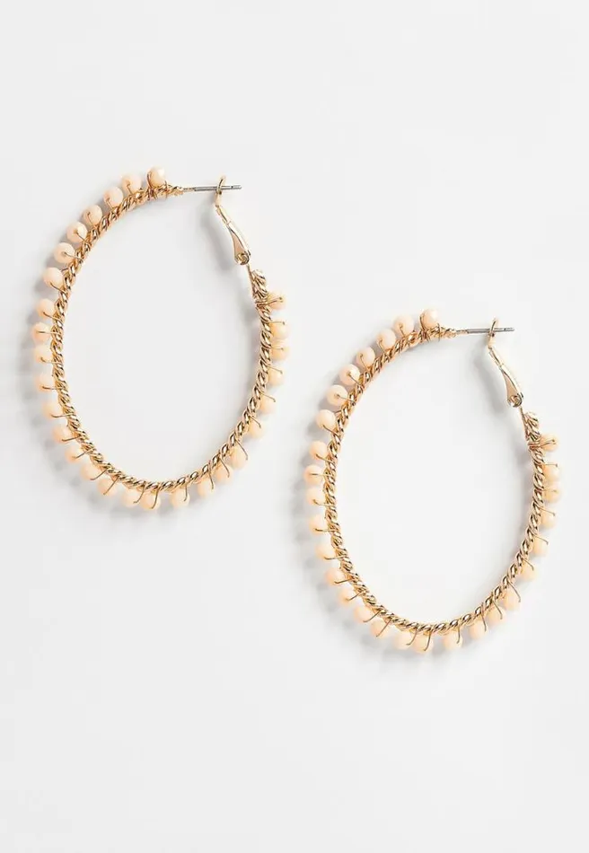 Cream Beaded Hoop Earrings Women Maurices Jewelry