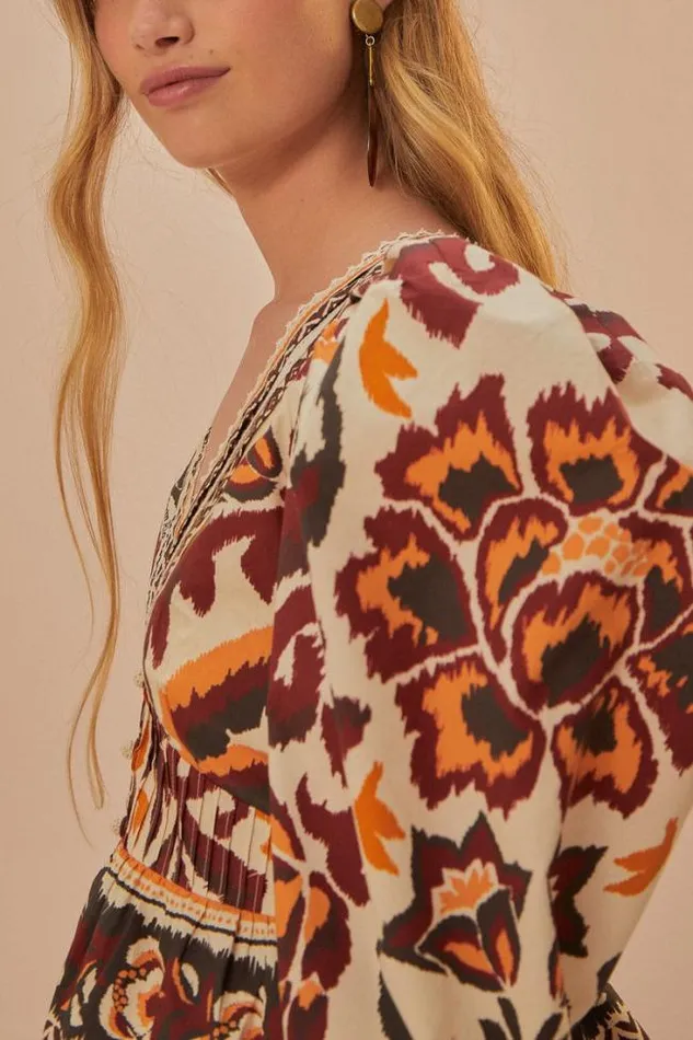 Cream Toucans Scarf Puff Sleeve Blouse Women FARM Rio Blouses
