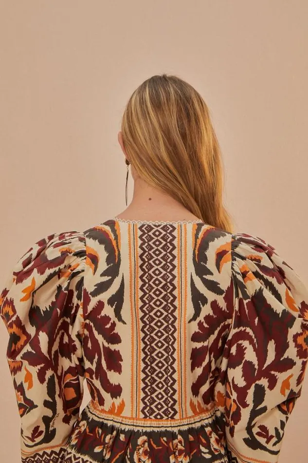 Cream Toucans Scarf Puff Sleeve Blouse Women FARM Rio Blouses
