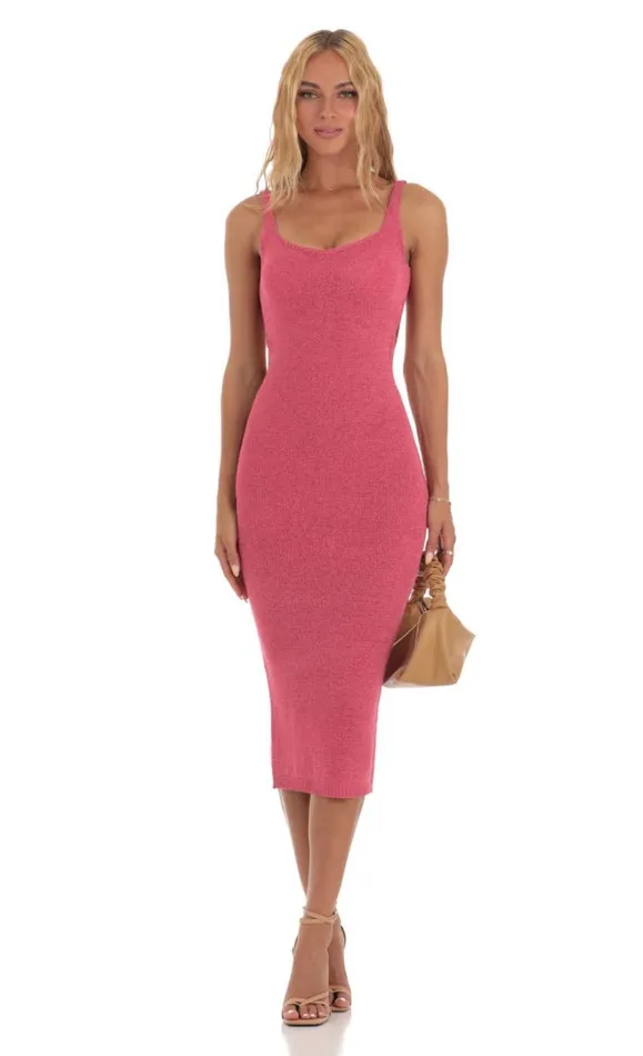 Crochet Dress Pink Women LUCY IN THE SKY Midi Dresses Crochet Dress Pink Women LUCY IN THE SKY Midi Dresses