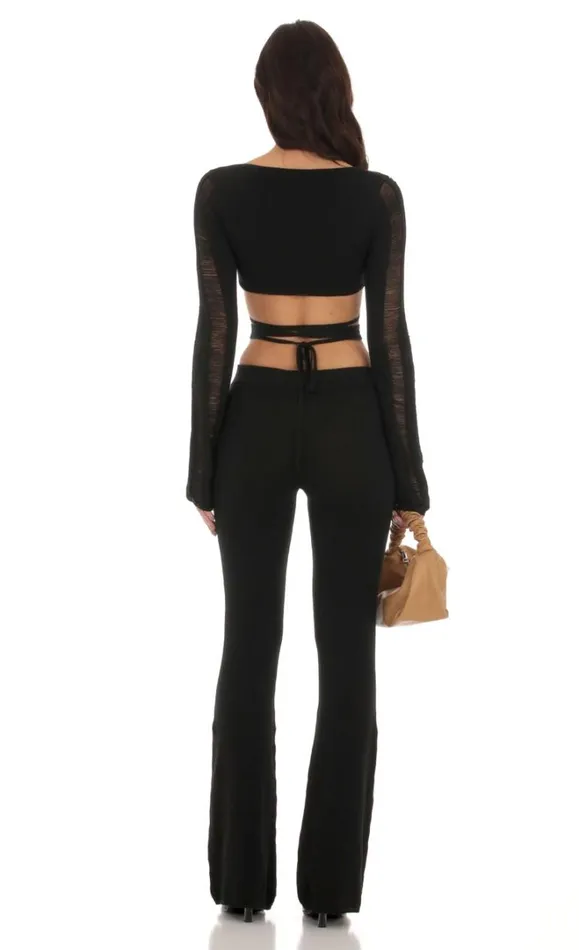 Crochet Wrap Two Piece Set Black Women LUCY IN THE SKY Pants