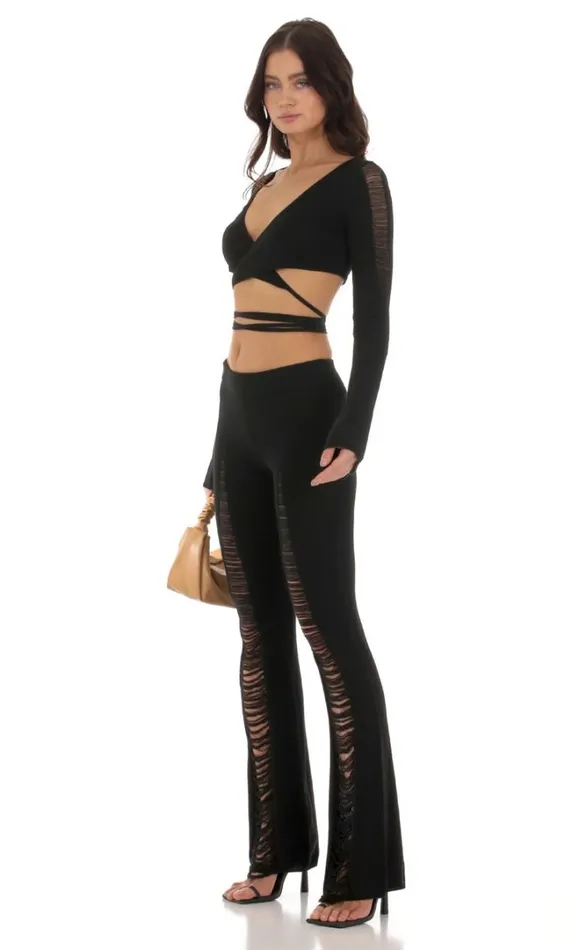 Crochet Wrap Two Piece Set Black Women LUCY IN THE SKY Pants