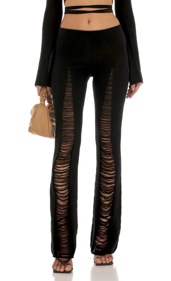 Crochet Wrap Two Piece Set Black Women LUCY IN THE SKY Pants