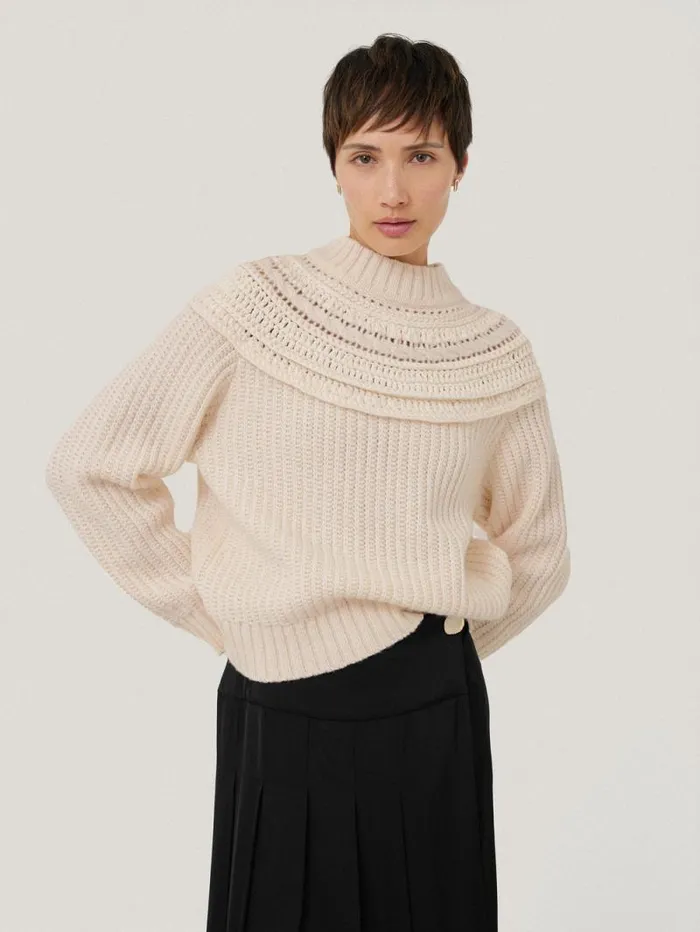 Crochet Yoke Jumper Cream Women Jigsaw Knitwear and Cashmere
