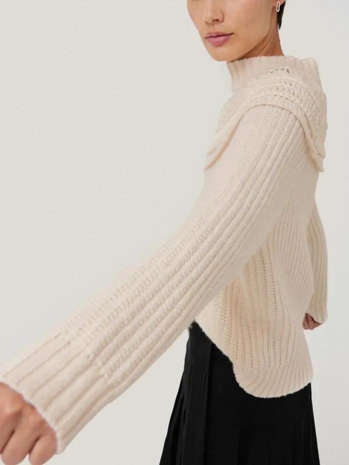 Crochet Yoke Jumper Cream Women Jigsaw Knitwear and Cashmere