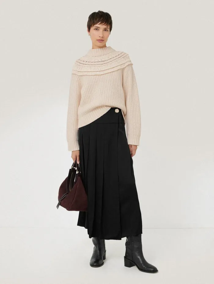 Crochet Yoke Jumper Cream Women Jigsaw Knitwear and Cashmere