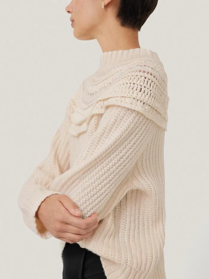 Crochet Yoke Jumper Cream Women Jigsaw Knitwear and Cashmere