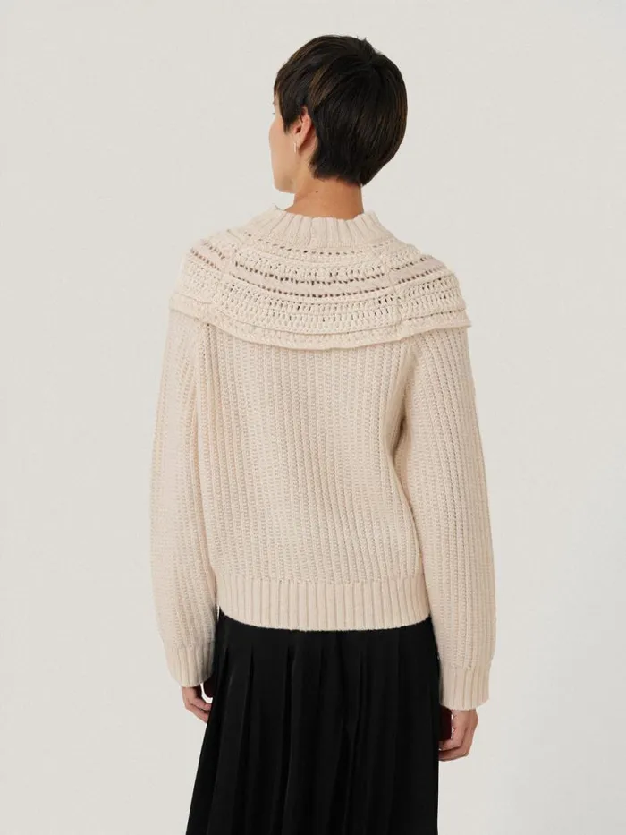 Crochet Yoke Jumper Cream Women Jigsaw Knitwear and Cashmere