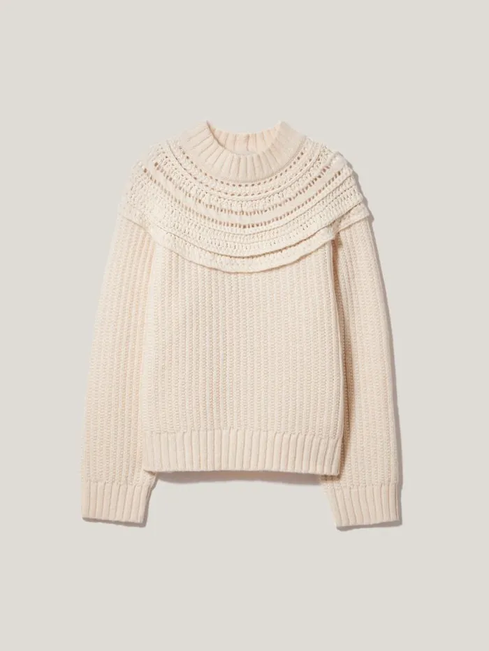 Crochet Yoke Jumper Cream Women Jigsaw Knitwear and Cashmere