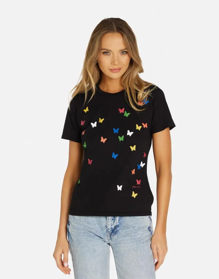 Croft Mini Butterflies Black Women Lauren Moshi Short Sleeve