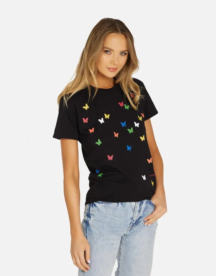 Croft Mini Butterflies Black Women Lauren Moshi Short Sleeve