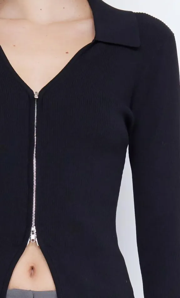 Cropped Shop Bec Bridge Imrie Zip Knit Cardigan Black